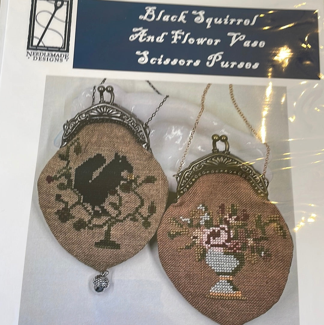 Black Squirrel and Flower Vase Scissors Purse